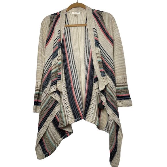 Say What? Sweaters - Multicolored Boho Cardigan Womens Medium Open Knit Beige Sweater Striped Top
